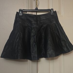 Black Real Leather Flared Mini Skirt -sz 10 Women